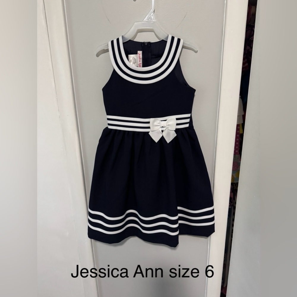 Jessica Ann Navy and White Dress with Bow